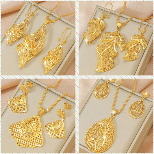 Gold-plated Copper Vietnam Placer Gold Leaves Flower Earrings