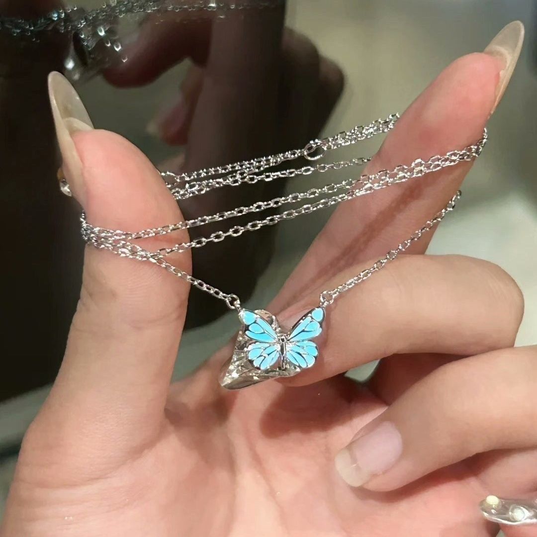 Women's Butterfly For Simple Light Luxury Fashion Blue Luminous Smart Mori Necklace