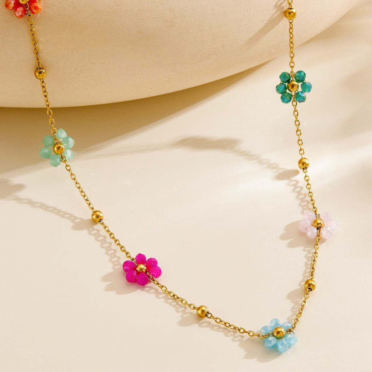 Dopamine Personality Creative Sweet Flowers Chain Color Relaxed Stainless Jewelry Set