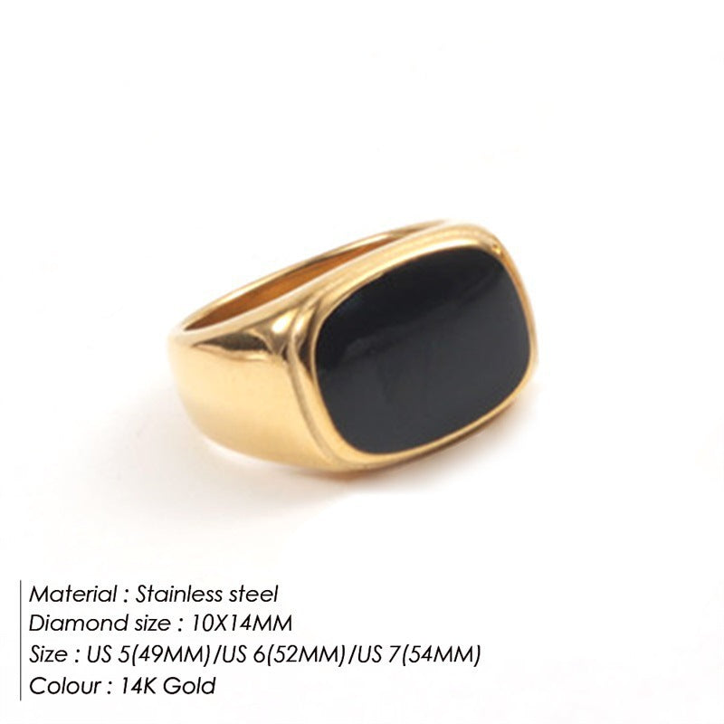 White Shell Simple Gold Square Female Titanium Steel Rings