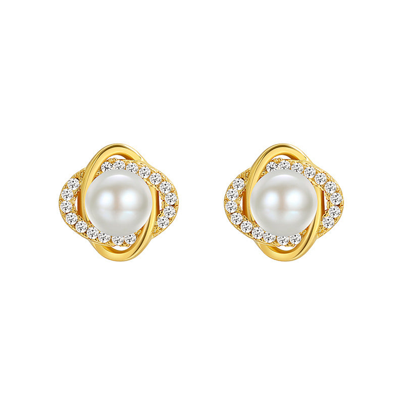 Flower Small Pearl Vintage Court Classic Earrings