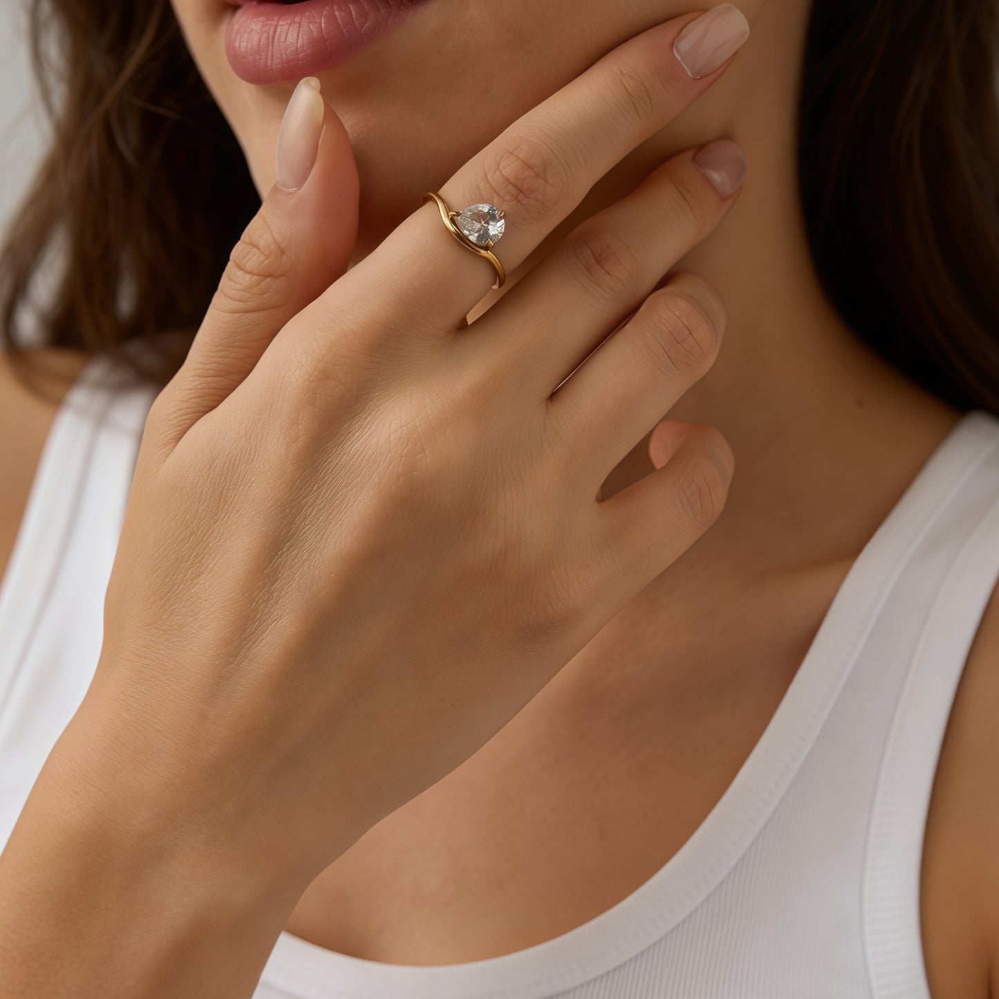 Women's Personalized Water Drop Single Rhinestone Fashion Temperament Titanium Ring