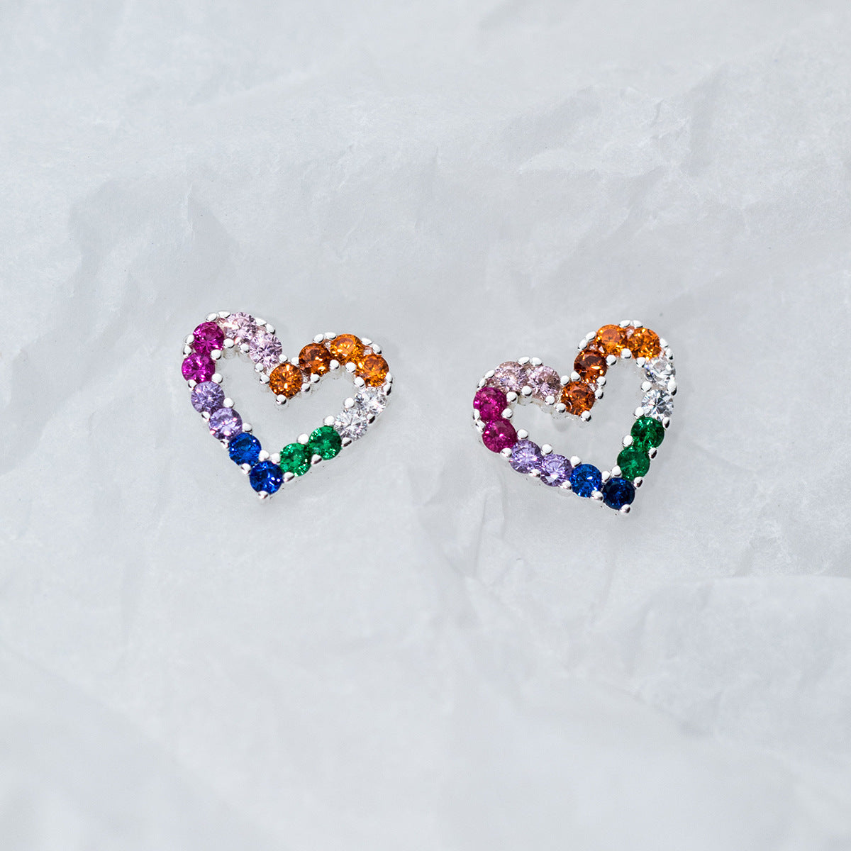 Style Fresh Sweet Colorful Zircon Hollow Love Heart Fashionable Earrings