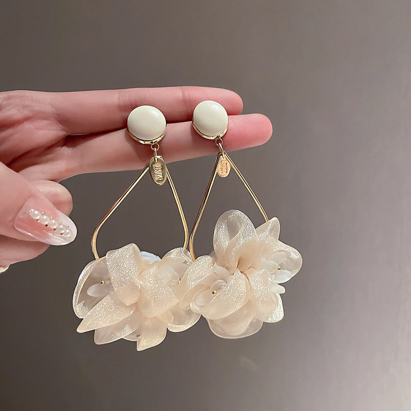 Net Yarn Flowers Tassel Fresh Sweet Earrings
