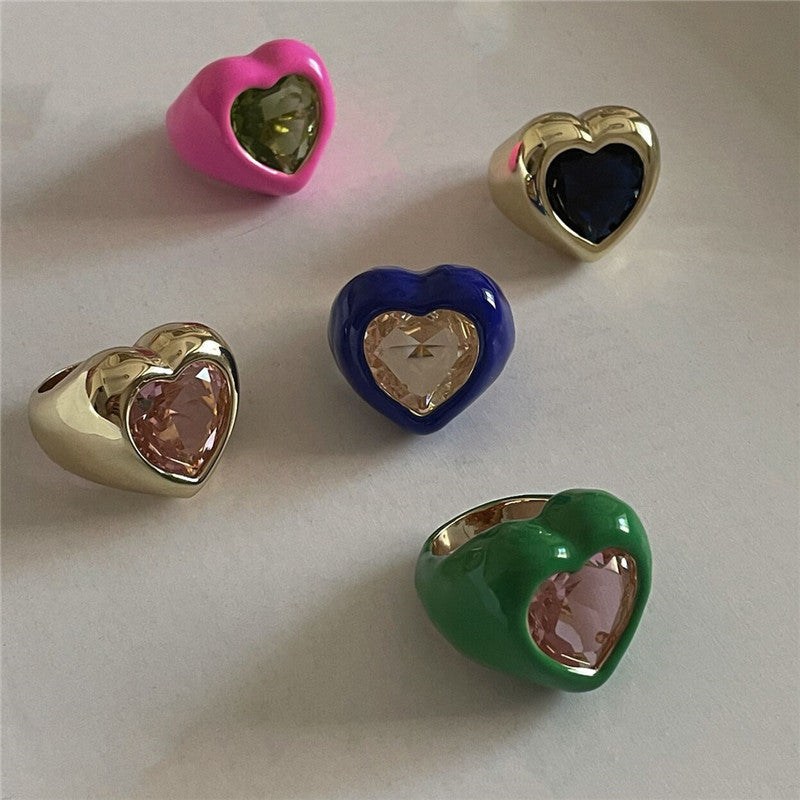 Color Enamel Spray Paint Big Gem Fashion Minority Ring