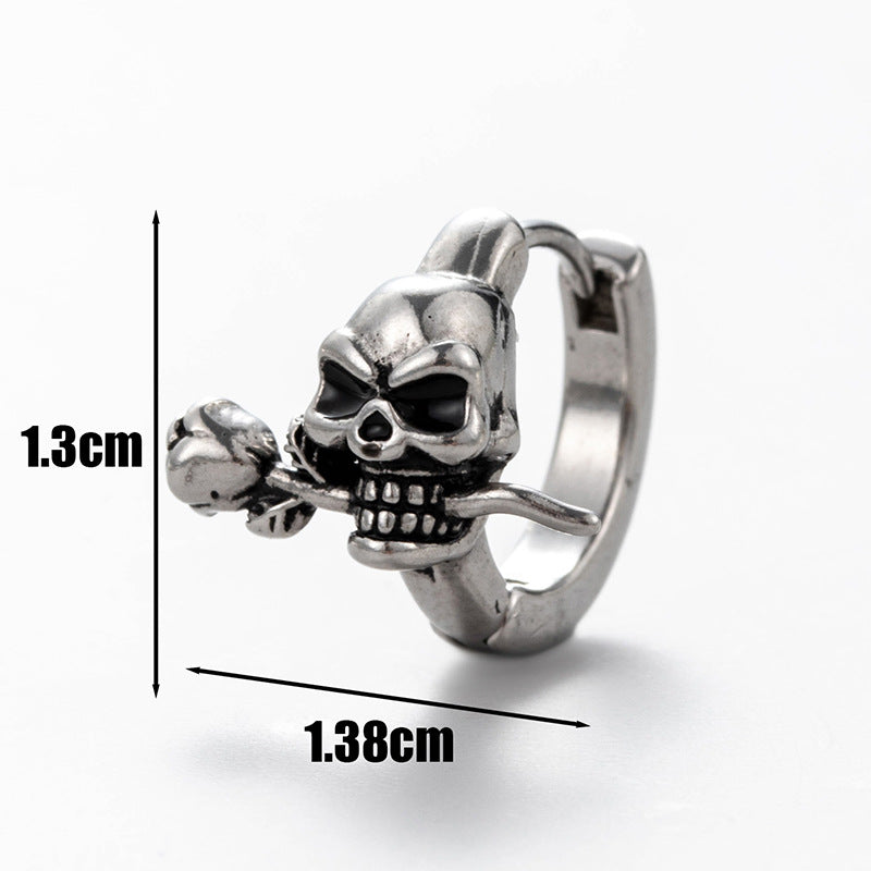 Men's Stainless Steel Casting Rose Skull Snake-shaped Earrings