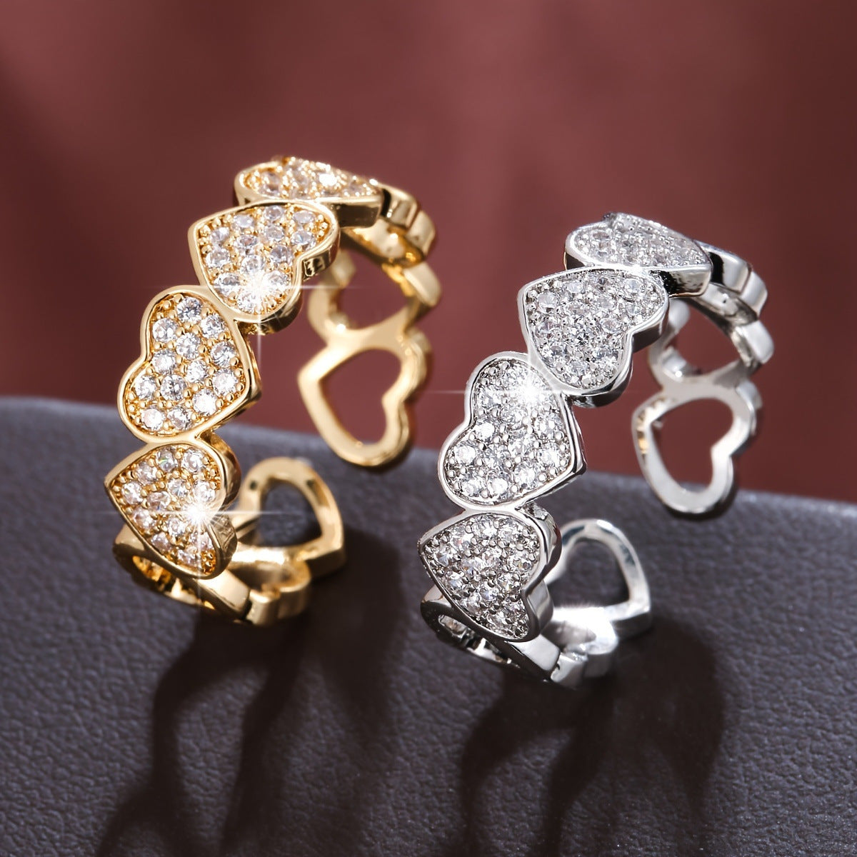 Copper Inlaid Heart-shaped Zircon Peach Heart Fashion Little Finger Couple Rings