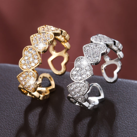 Copper Inlaid Heart-shaped Zircon Peach Heart Fashion Little Finger Couple Rings