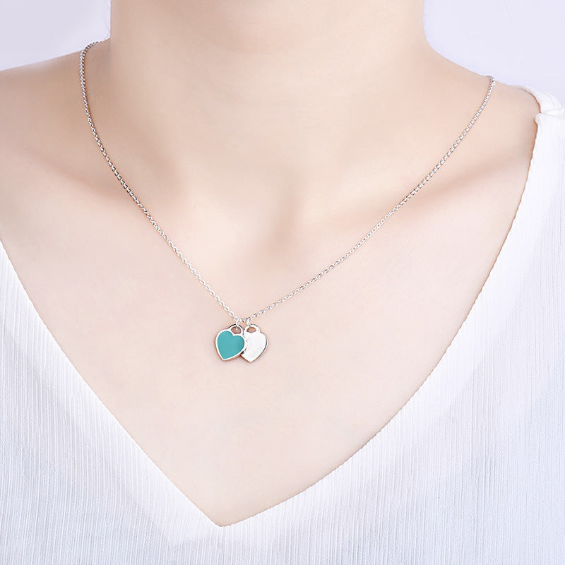 Women's Red Heart Drop Oil Enamel Blue Necklaces