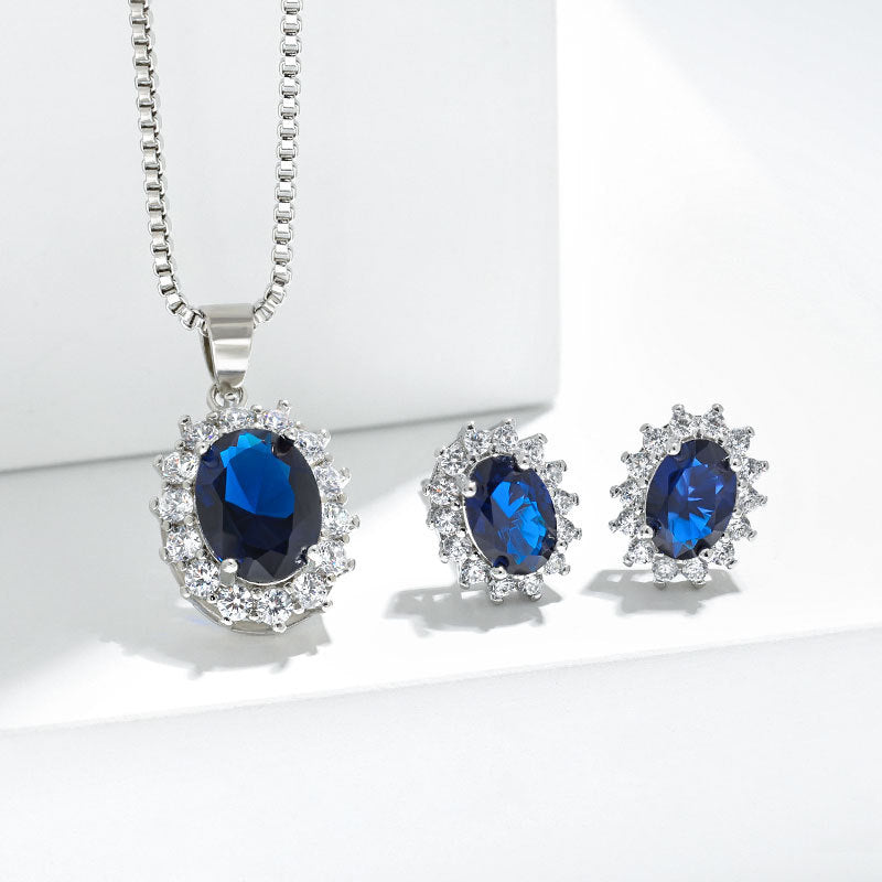 Gems High Sense Princess Round Sapphire Necklaces