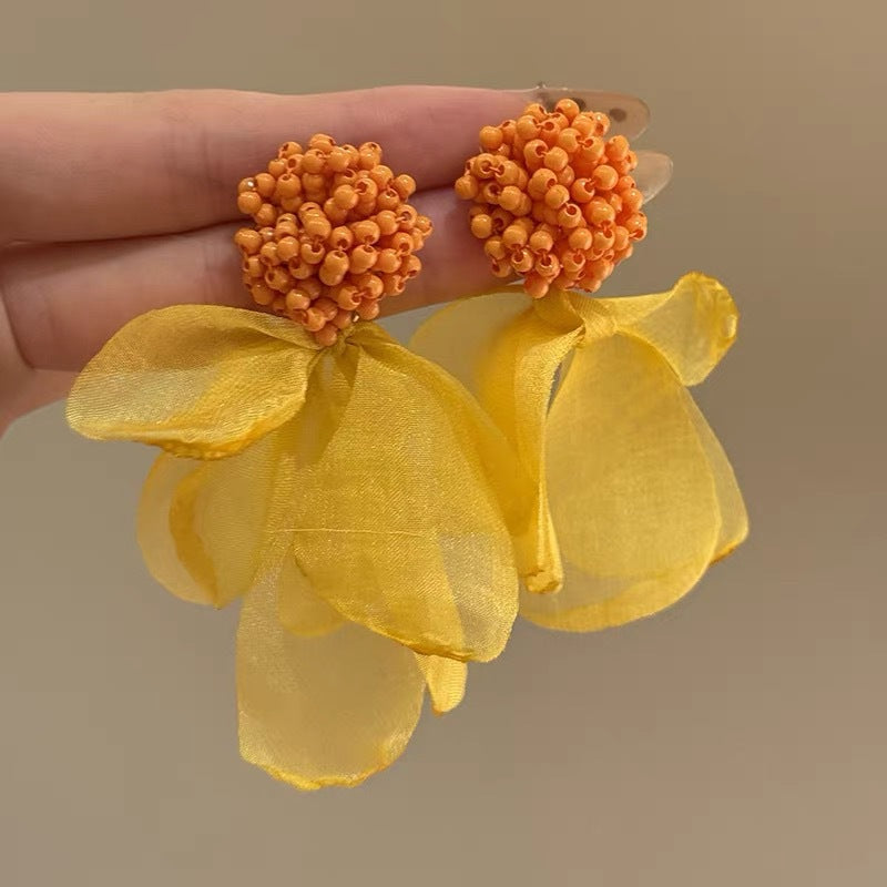 Women's Green Leaf Lily Yellow Series Tassel Light Luxury High-grade Sweet Rings