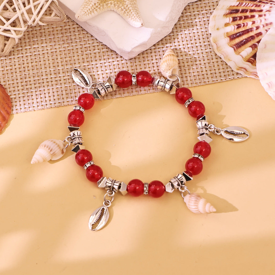 Glass Beads With Small Conch Alloy Bracelet