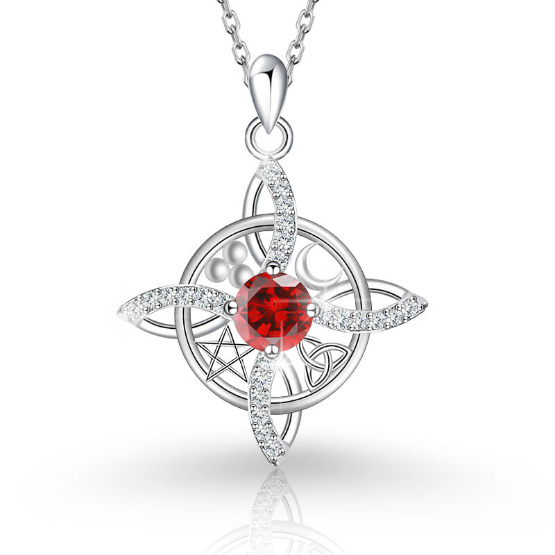 Sier Round Cross Moon Star Simple Fashion Necklace