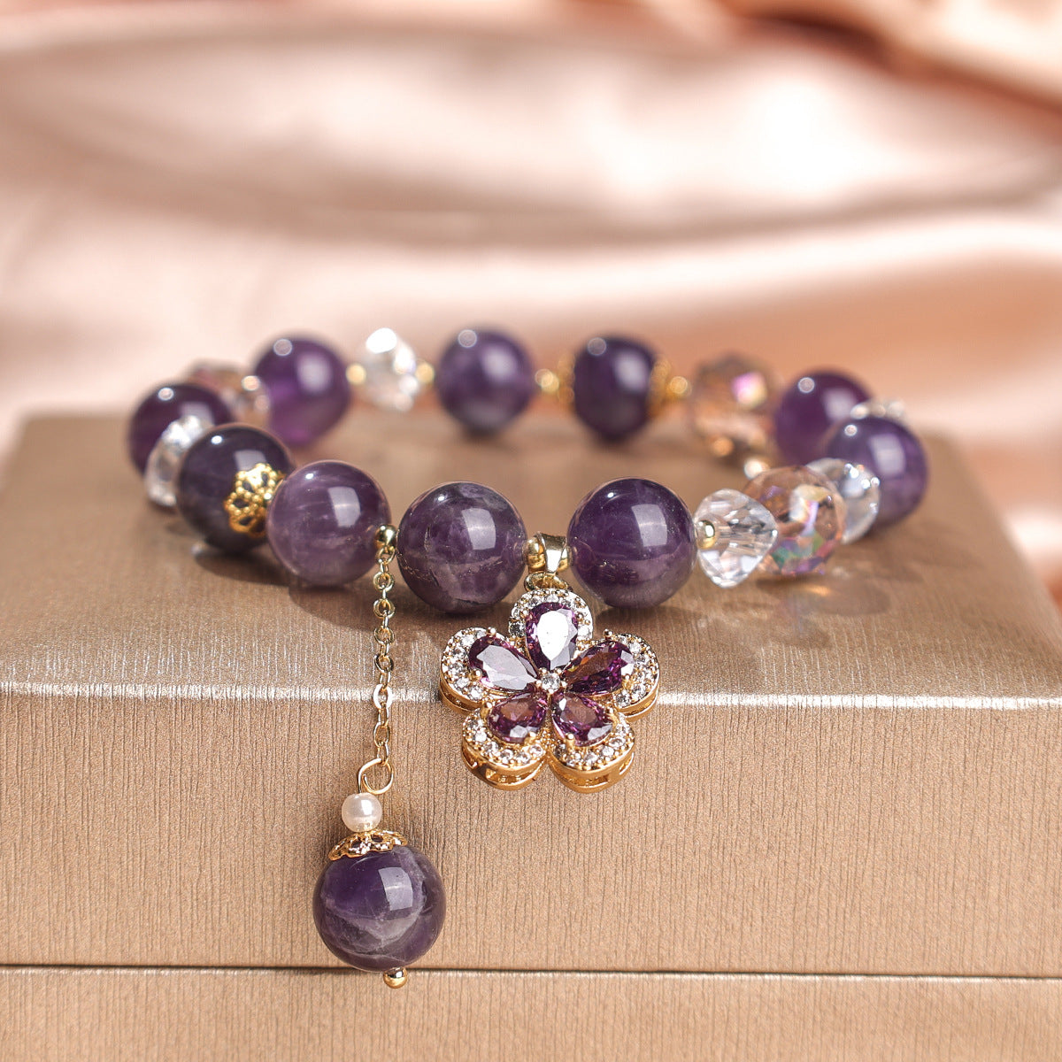 Women's Natural Amethyst Beaded For Mild Luxury Retro Bracelet
