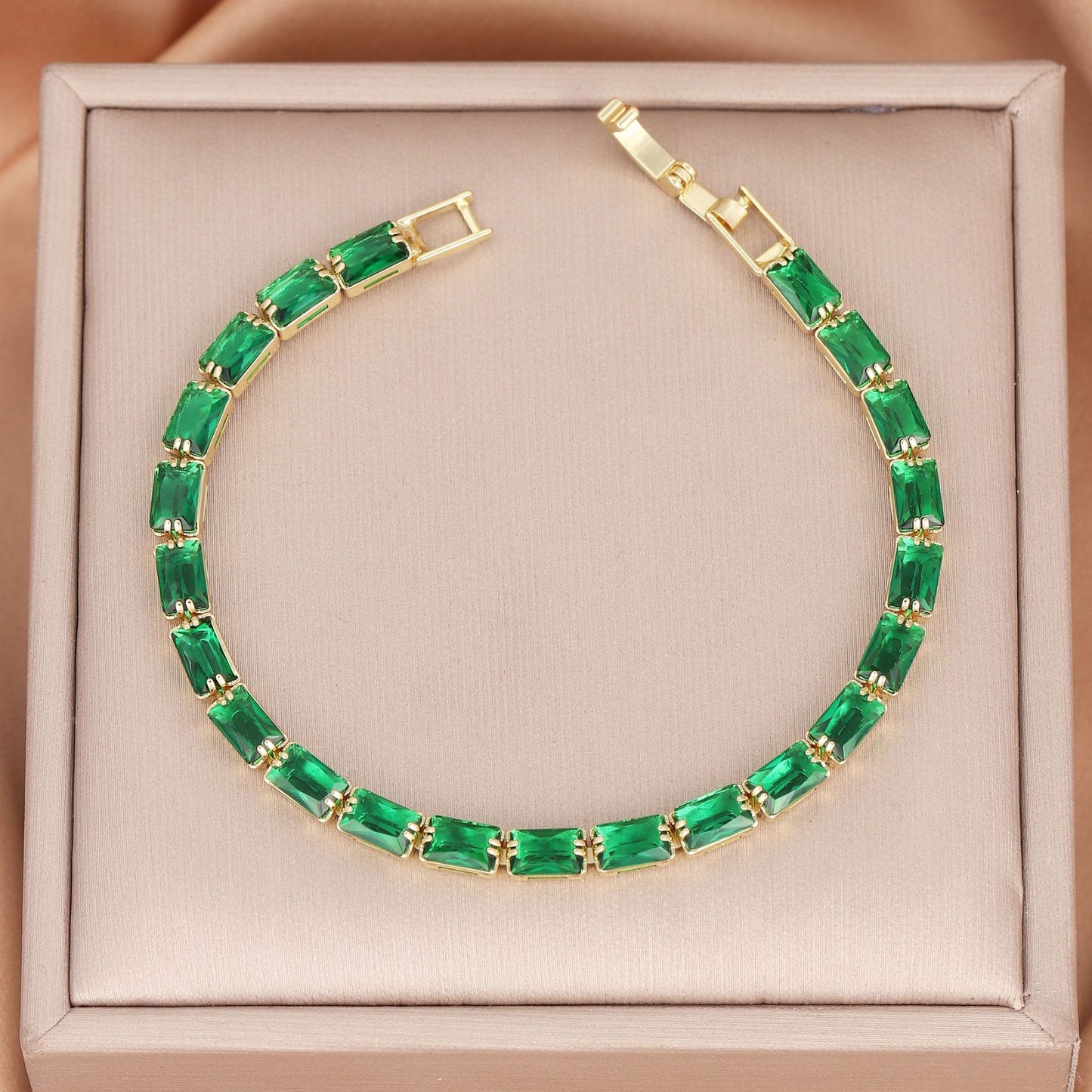 Simple Copper Square Color Zircon Advanced Light Luxury Rainbow Folding Bracelet