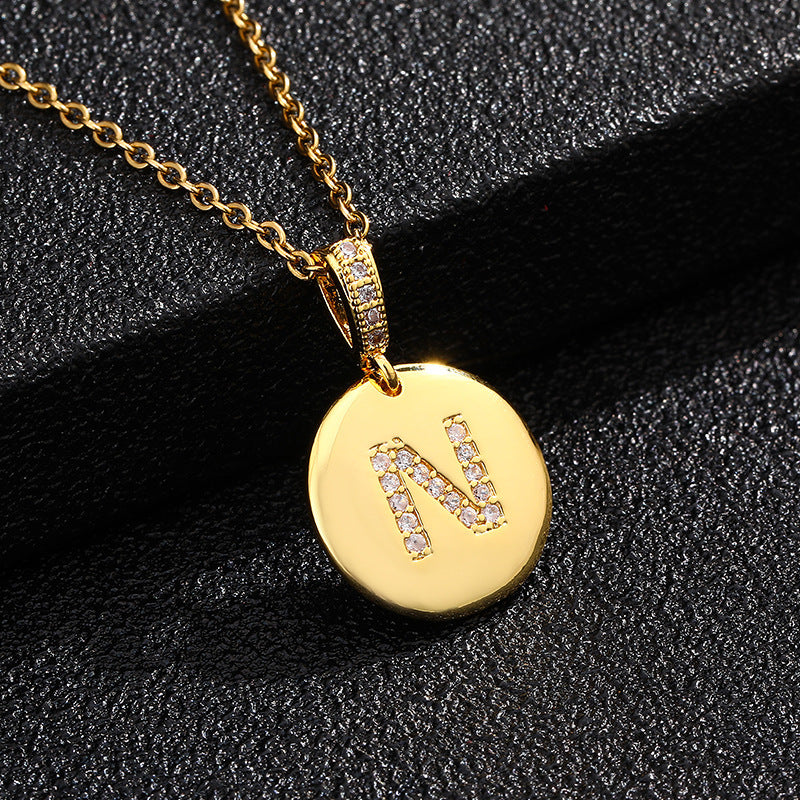 Women's Letter Fashionable English Copper Inlaid Zircon Small Necklaces