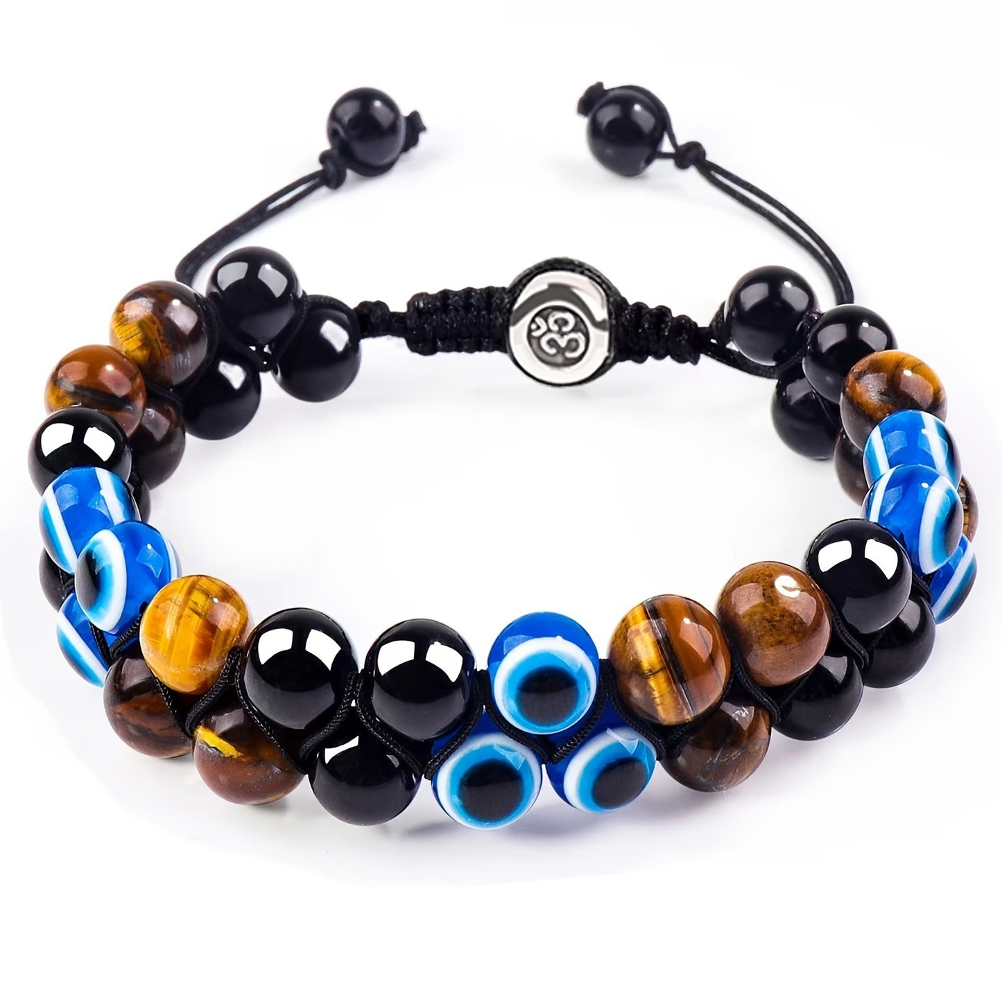 Women's & Men's Cat's Eye Green Pine Red Pattern Black Silk Phantom Natural Bracelet