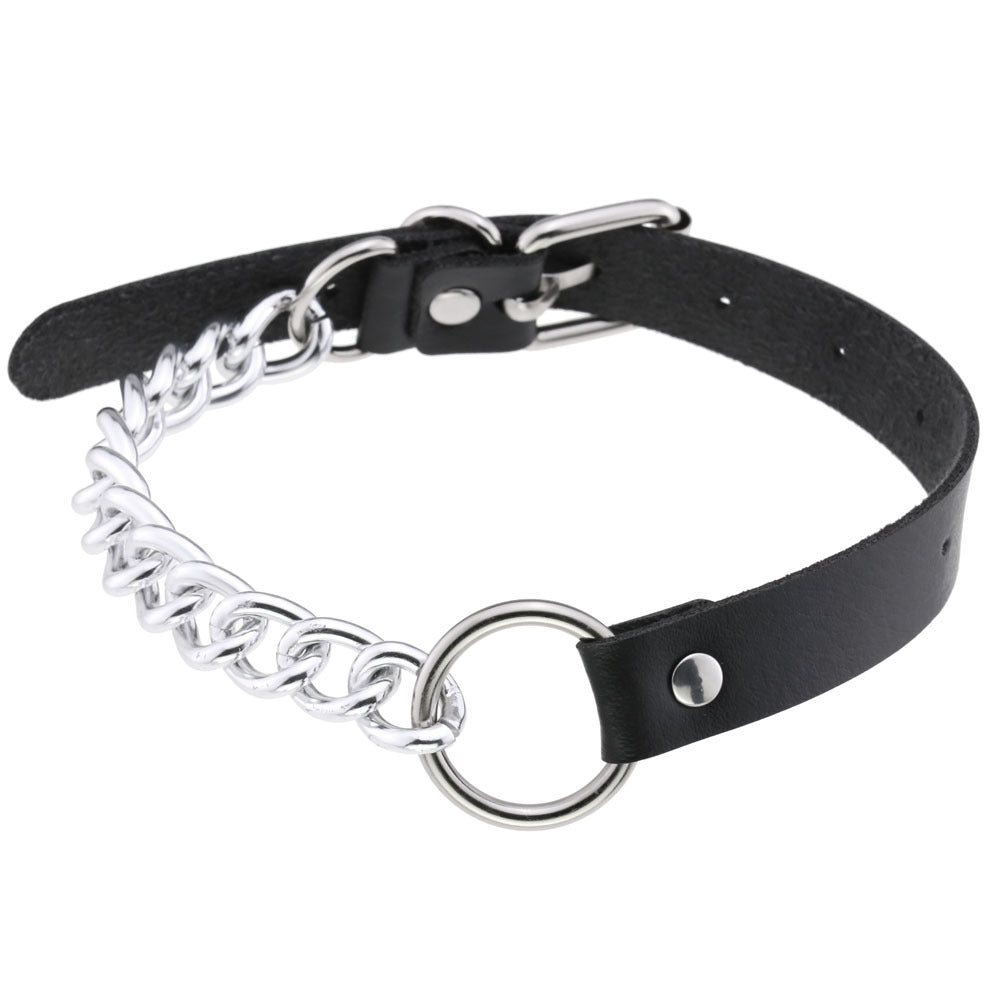 Leather Neckband Punk Metal Stitching Neck Strap Collar
