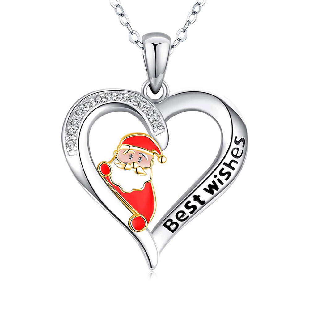 Women's Christmas Gift Fashion Santa Claus Heart Shape Necklaces