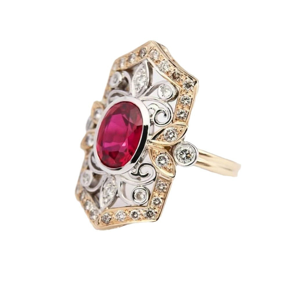 Women's Retro Electroplated Two-color Ruby Mature Accessories Rings