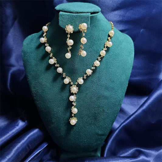 Bridal Popular Sunflower Rhinestone Pearl Two-piece Jewelry Set