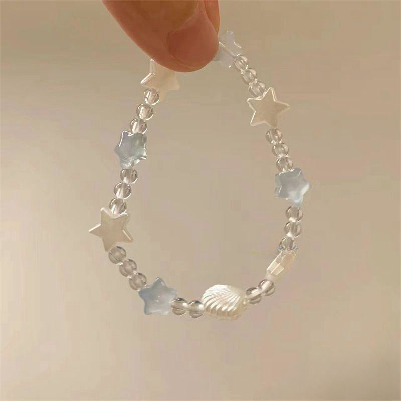 Blue White Five-pointed Star Shell Beaded Bracelet