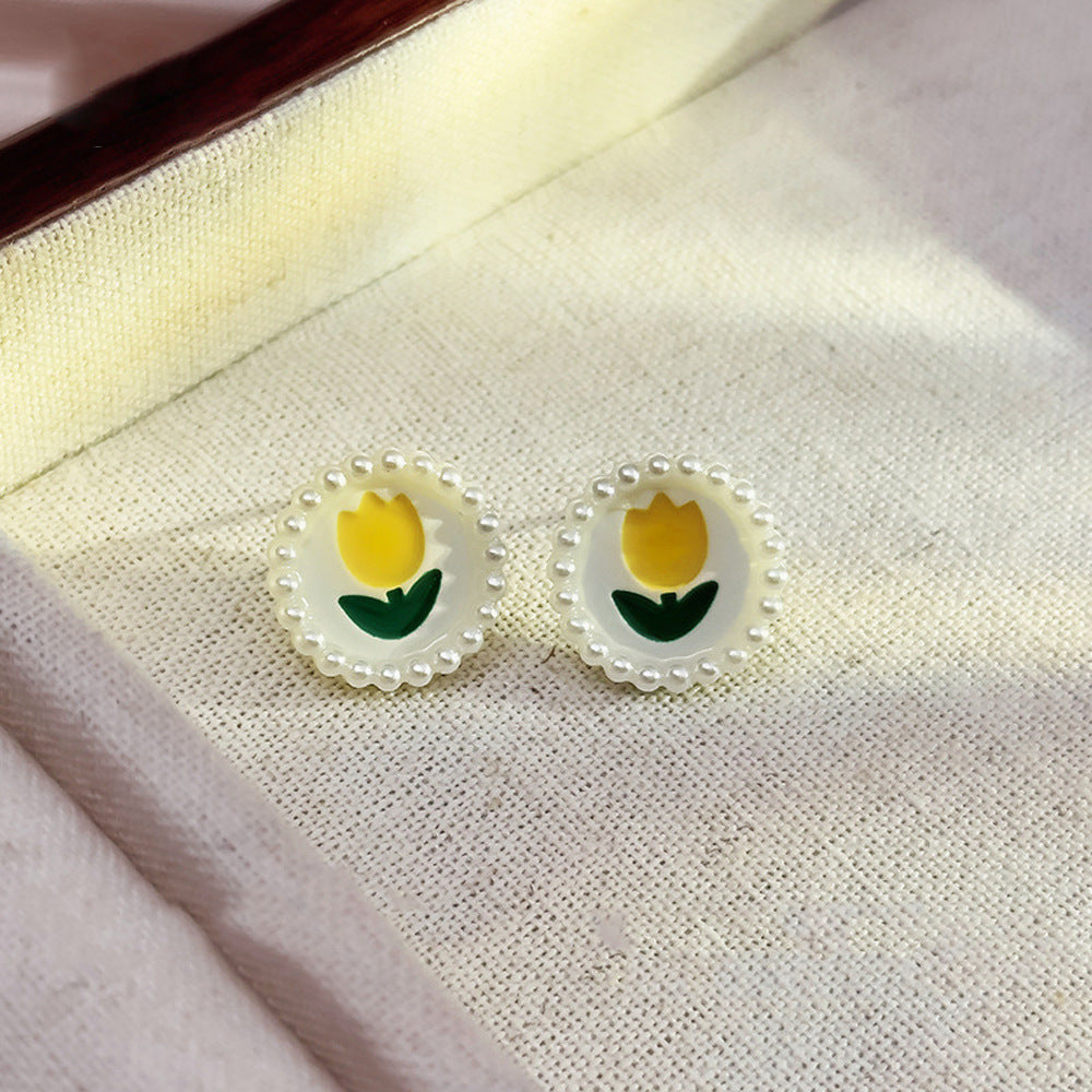 Inlaid Zircon Flower Elegant High-grade Pearl Earrings