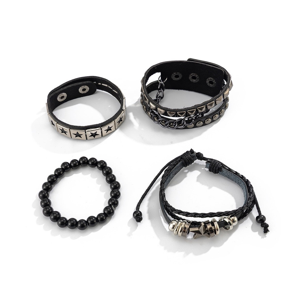 Men's Fashion Five-pointed Star Leather Hip Hop Cool Bracelet