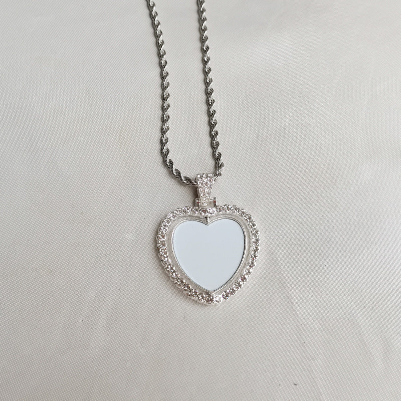 Thermal Transfer Blank Diamond Studded Hollow Personality Picture Printing Double-sided Necklace