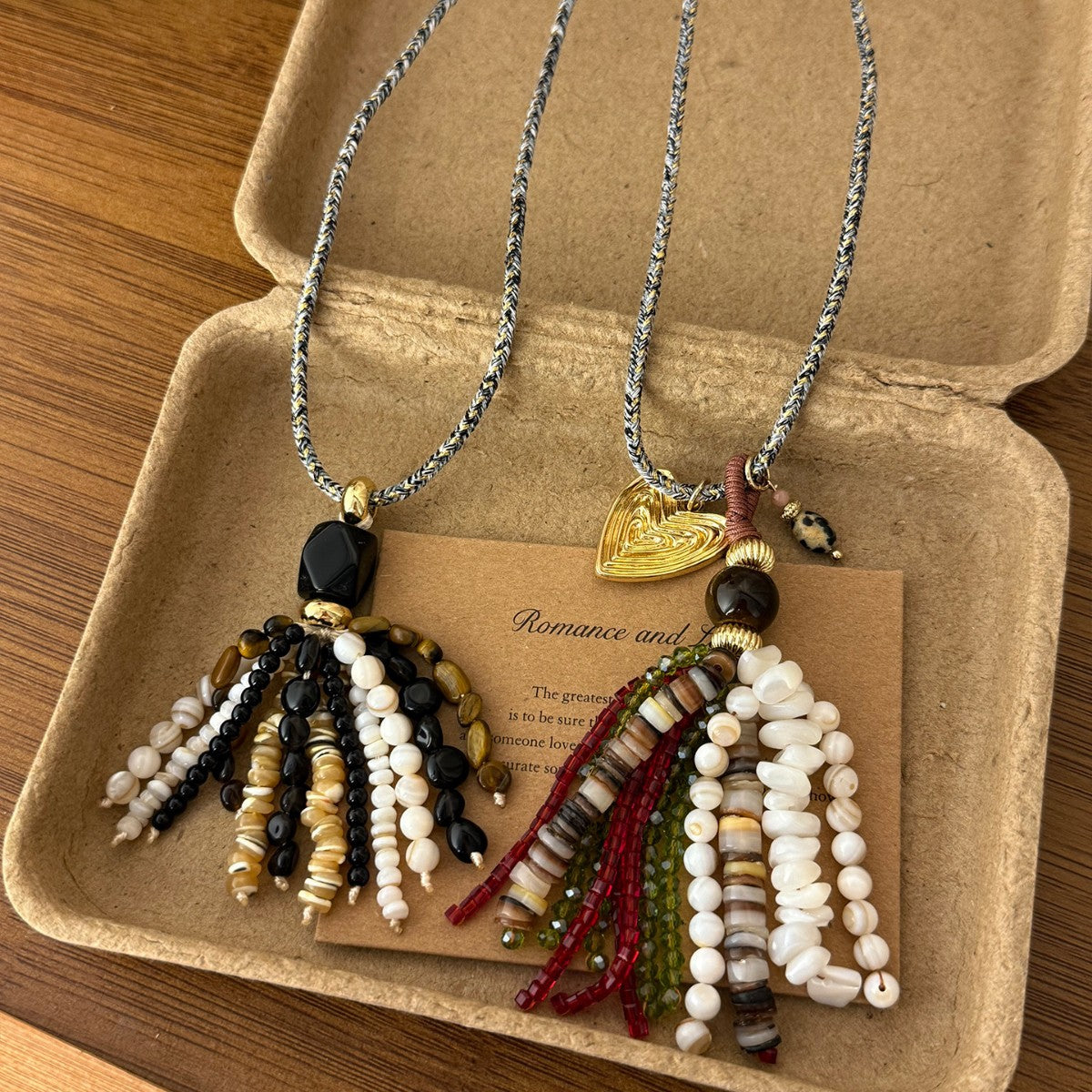 Women's Bohemian Ethnic Style Acrylic Color Beaded Tassel Fashion Braided Rope Necklace