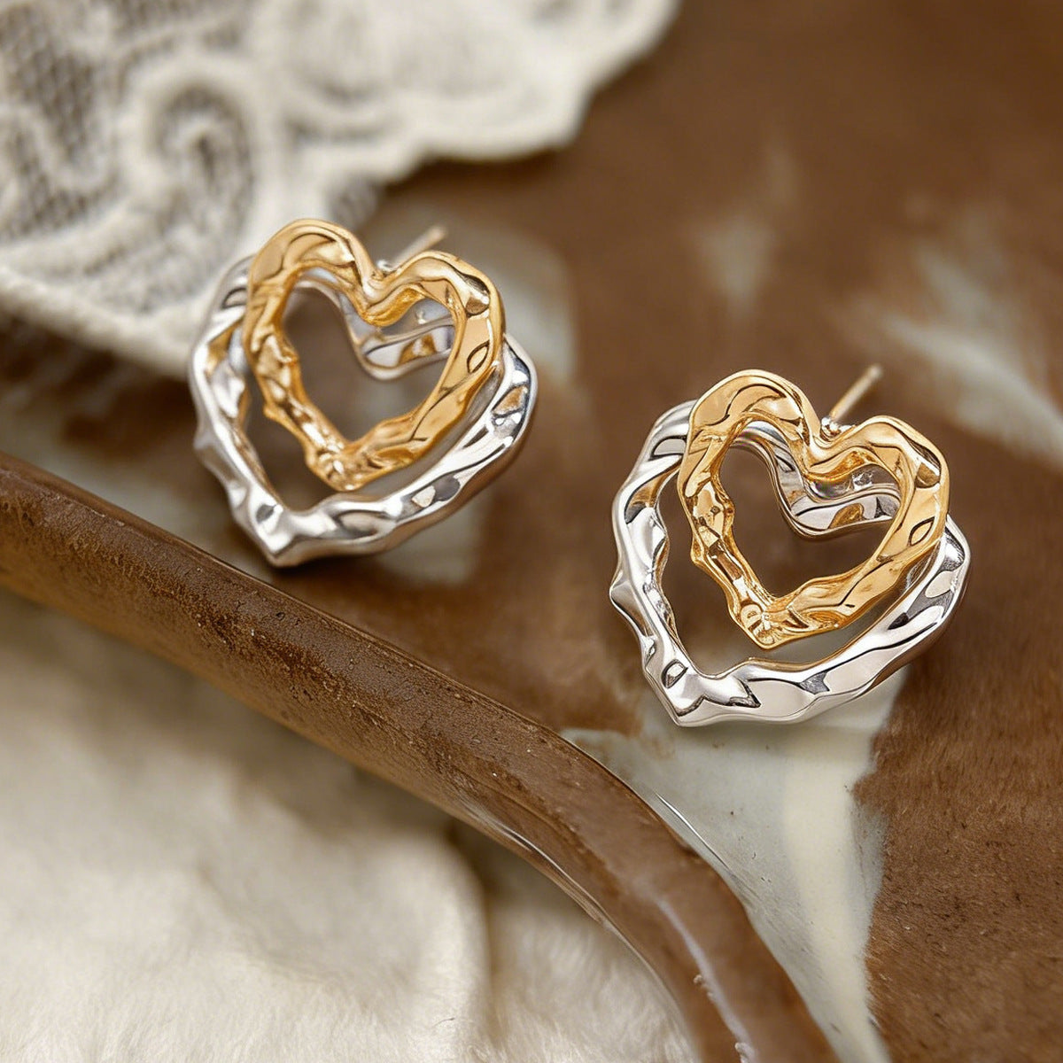 Women's Color Matching Exquisite Elegant Sexy Gold Sier Two-tone Stud Earrings