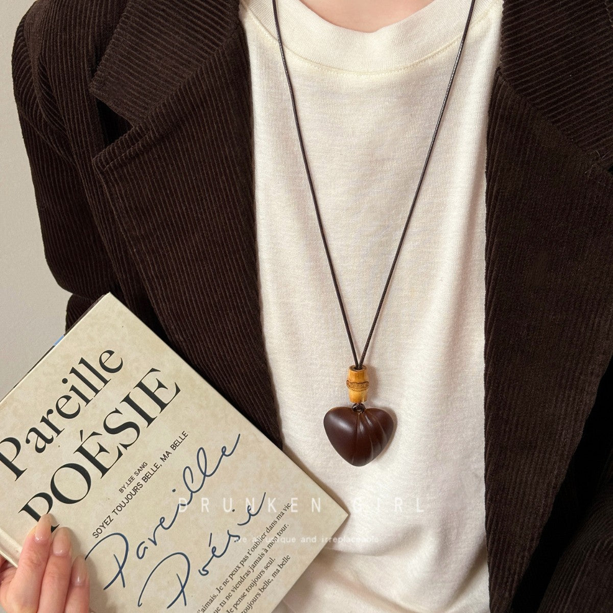 Women's Wooden Love Simple Halter Long Sweater Necklace