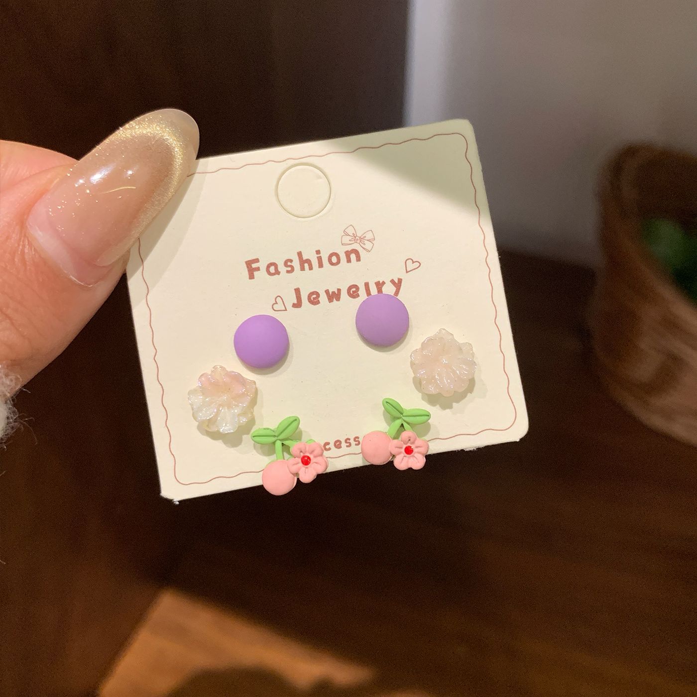 Dopamine Cartoon Heart-shaped Bow Flower Earings Female Sweet Cute Stud Earrings