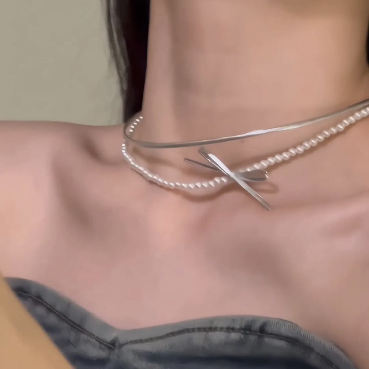 Women's Style Sweet Bow Pearl High-grade Design Temperament Clavicle Chain Collar