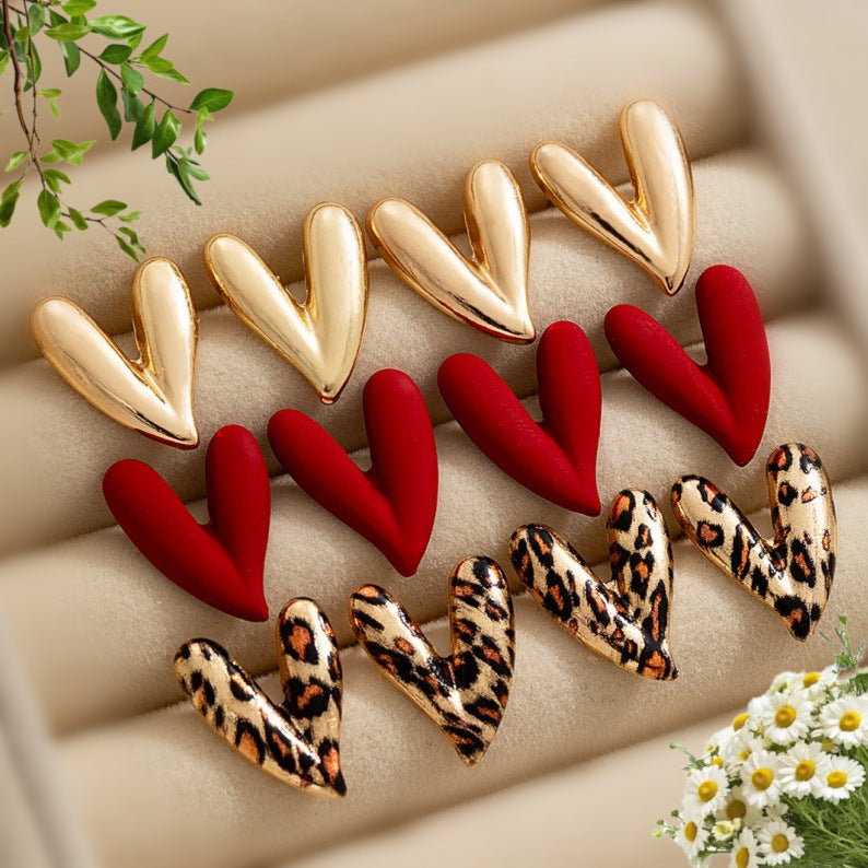Women's Personality Alloy Love Heart Leopard Print Rings