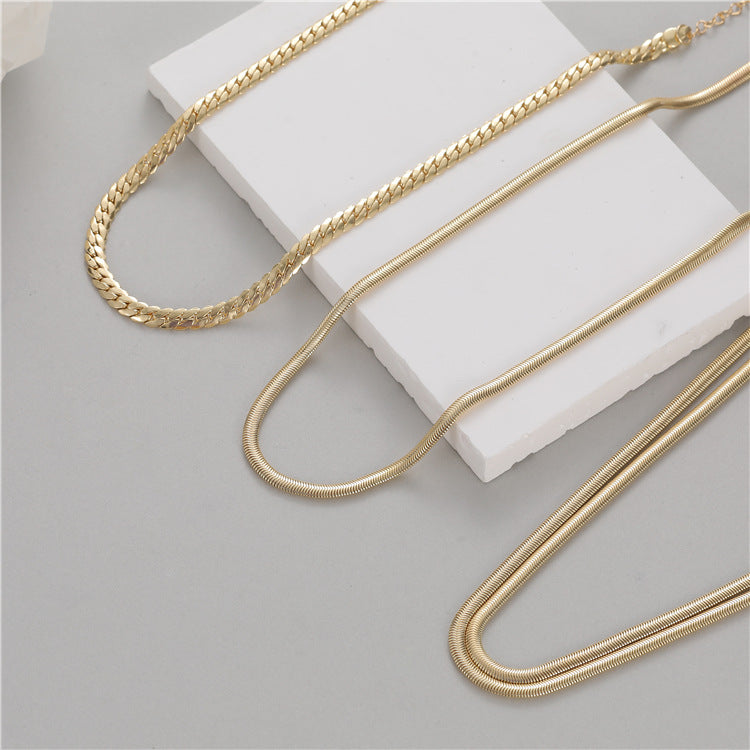 Women's Sense Color Retention Electroplating Double Layer Snake Bones Chain Cuban Necklaces