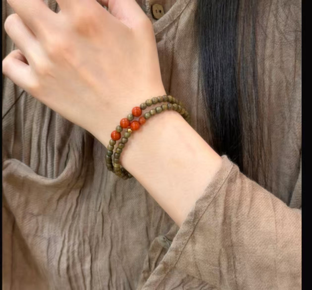 Double Obsidian Three Pterocarpus Jade Cook Bracelets