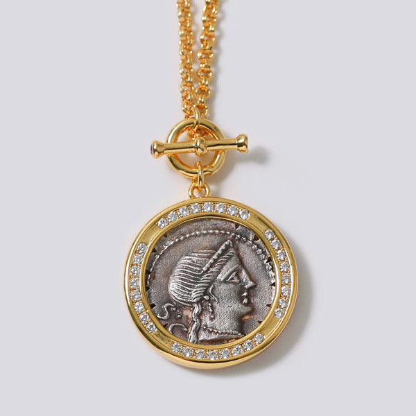 Retro Round Sier Coin Female Simple Trend Chain Necklace