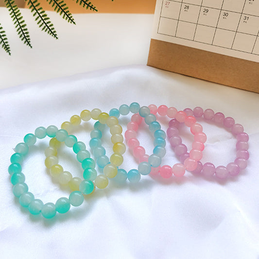 Gradient Two-color Ice Transparent Peach Round Bracelets