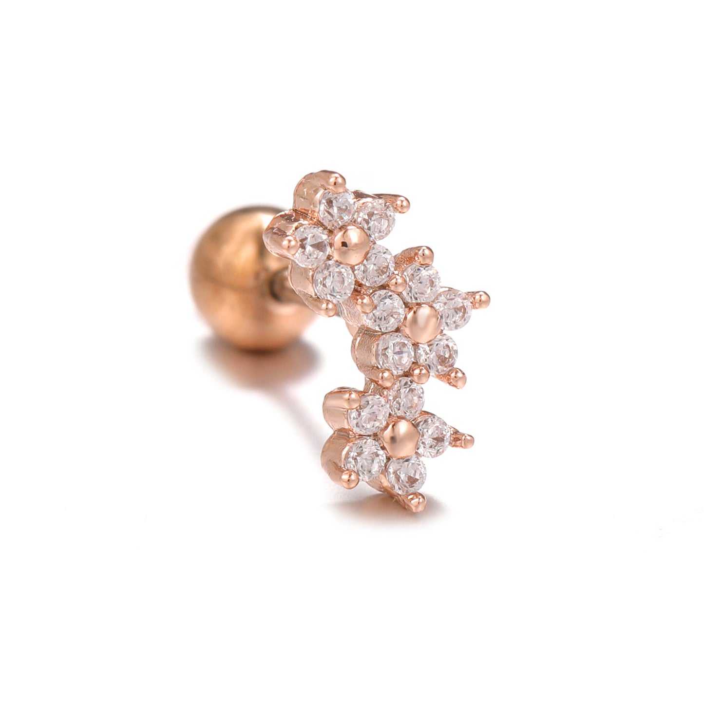 Mori Style Fresh Zircon Flower Ear Bone Stainless Steel Fine Stud Earrings
