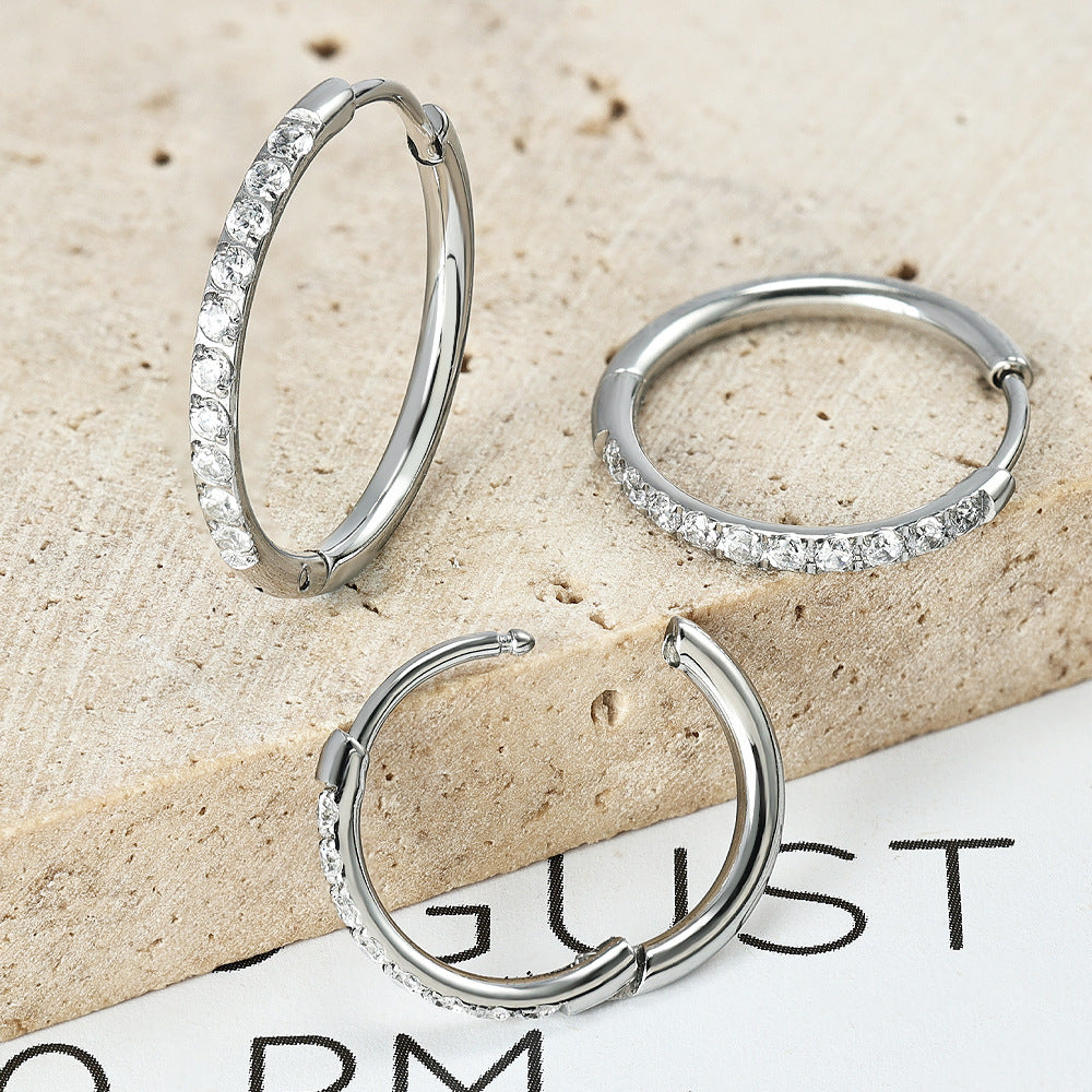 High Quality Carved Stainless Steel Studded With Zircon Titanium Earrings