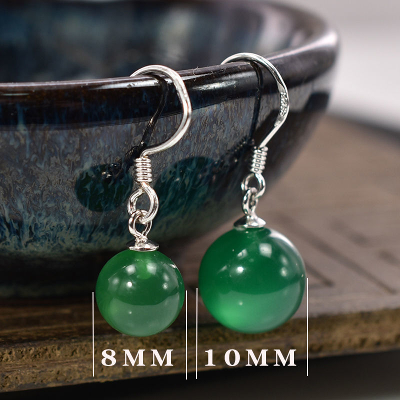 Women's Agate Sier Ear Hook Green Chalcedony Yellow Black Earrings