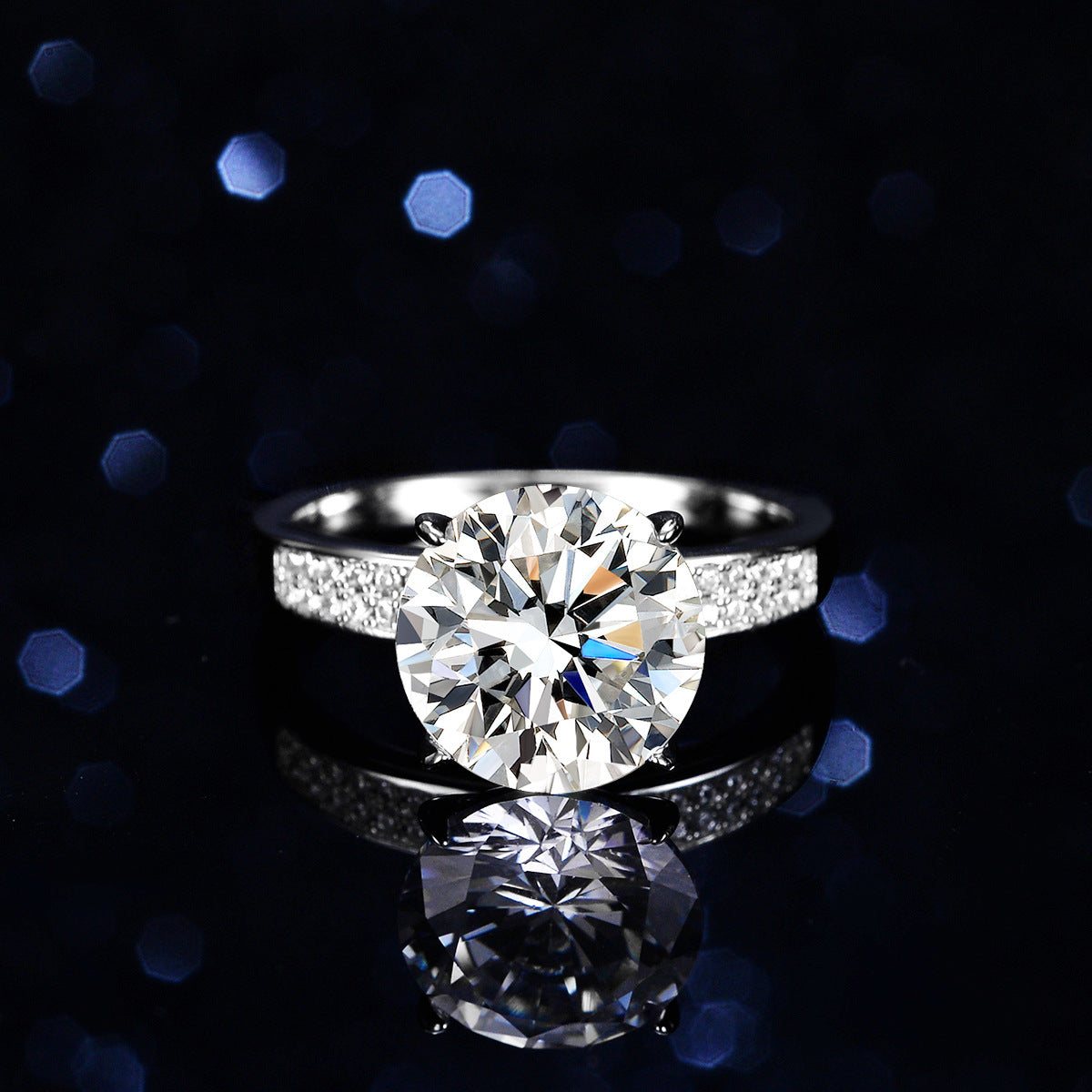 Women's Sier Karat Moissanite Double Row Big Diamond Wedding Live Ring