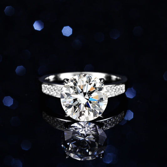 Women's Sier Karat Moissanite Double Row Big Diamond Wedding Live Ring