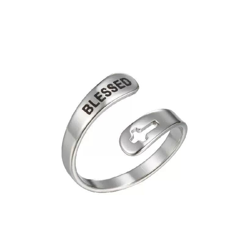Women's Design Double Layer Letters Retro Hollow Cross Ring