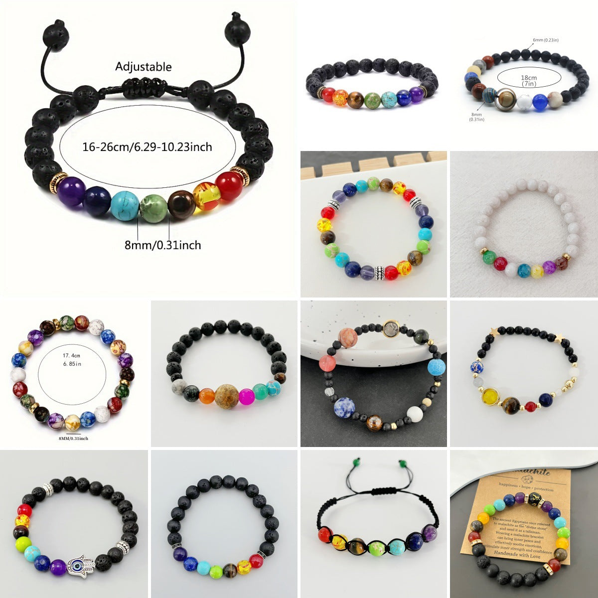 Women's & Men's Colorful Volcanic Rock Woven String Beads Crafts Bracelet