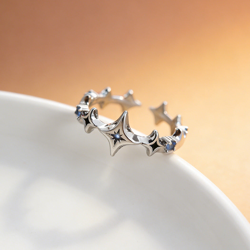Blue Diamond Asterism Niche Design Fingertip Daily Twin Inlaid Rings