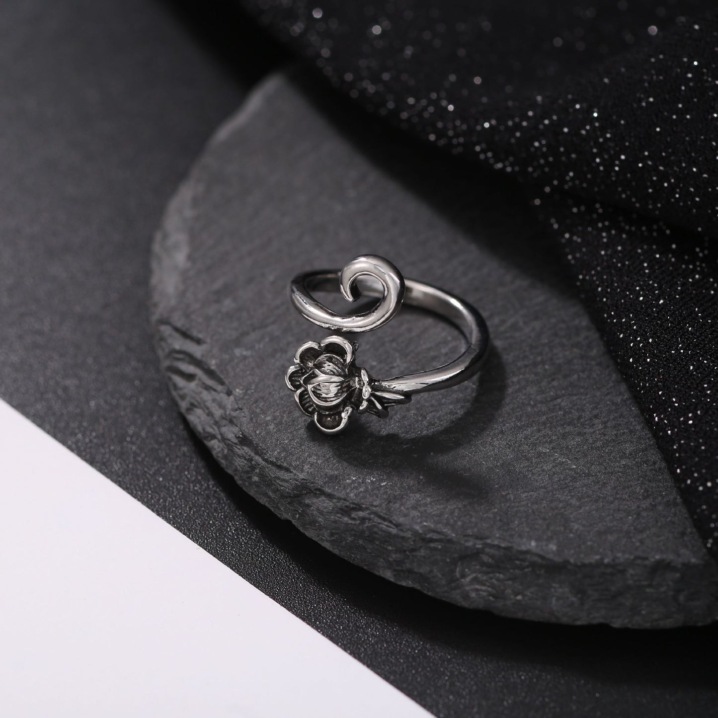 Men's Retro Trendy Sier Open Single Lucky Rings