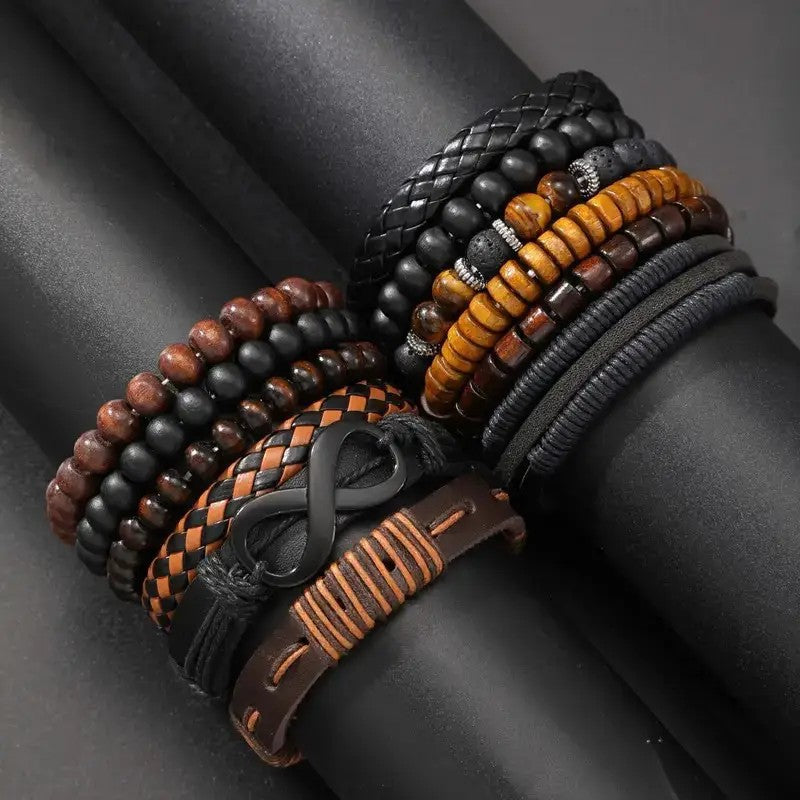 Men's Coconut Shell Wooden Bead Stretch Bracelets