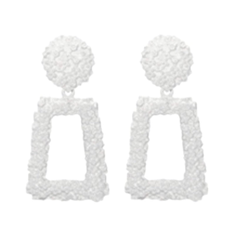 Women's Metal Retro Personalized White Geometric Square Earrings